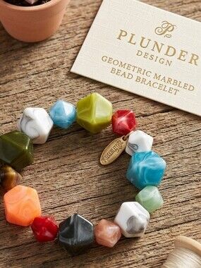 Plunder Multi-Color Faceted Bead Stretch Bracelet with Gold Charm